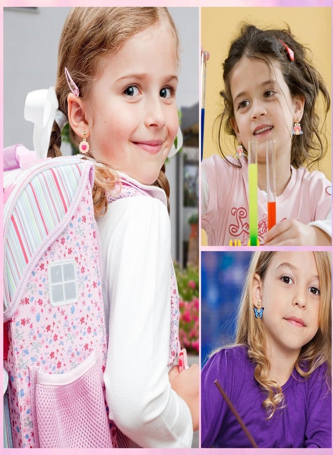 SYNLIN 30 Pairs Cartoon Clip On Earrings for Girls, Adjustable Non-Piercing Ear Clips, Lightweight Plastic Animal/Flower/Fruit Designs (Butterfly, Strawberry, Dolphin) for Kids Teens Daily Wear Gift - Image 3
